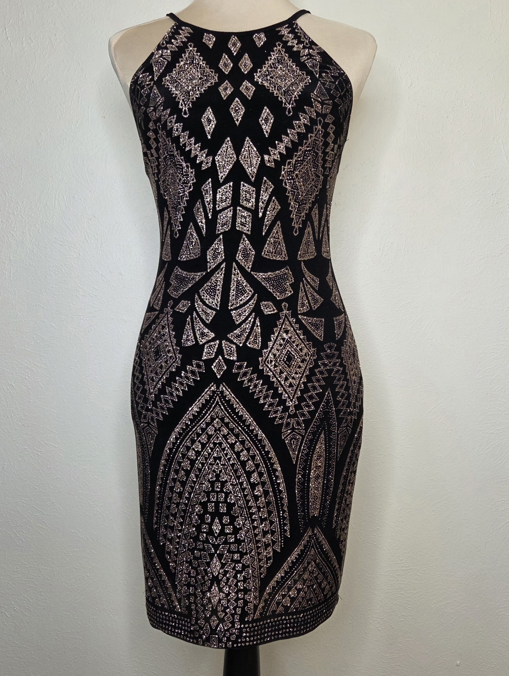 ONYX Nite Black Gold Bodycon Dress Glam Going Out Party Prom Mini